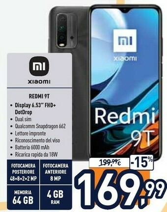 Unieuro Xiaomi Redmi 9T 16,6 Cm (6.53") Doppia SIM Android 10.0 4G USB Tipo-C 4 GB 64 GB 6000 MAh Blu offerta