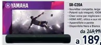 Unieuro Yamaha SR-C20A 1 W Nero offerta