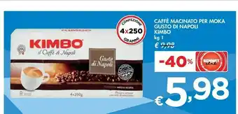 Bennet Kimbo Caffè Macinato Per Moka Gusto Di Napoli 1 Kg offerta