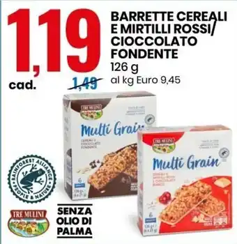 Eurospin Barrette Cereali E Mirtilli Rossi/ Cioccolato Fondente 126 g offerta