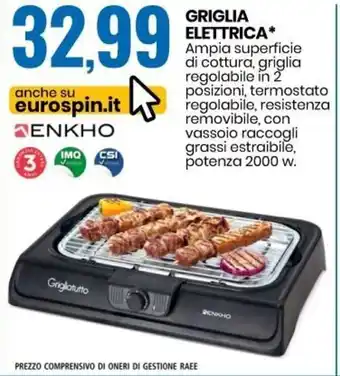 Eurospin Enkho Professional Griglia Elettrica 2000 W offerta