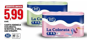 Eurospin Soft Dream Carta Igienica Colorata 12 Rotoli, 3 Veli, 240 Strappi offerta