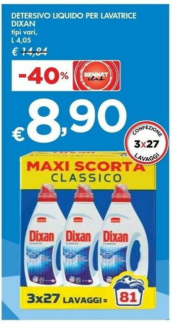 Bennet Dixan Detersivo Liquido Per Lavatrice offerta