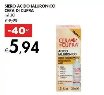 Bennet Cera Di Cupra Siero Acido Ialuronico offerta