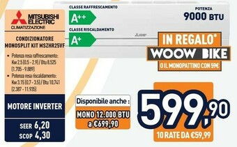 Unieuro Mitsubishi Electric MSZ-HR25VF Condizionatore Fisso Condizionatore Unità Interna Bianco offerta