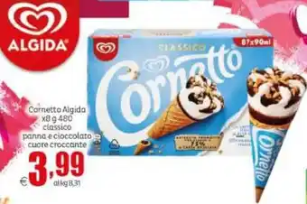 Elite Cornetto Algida x8 480 g classico panna e cioccolato cuore croccante offerta