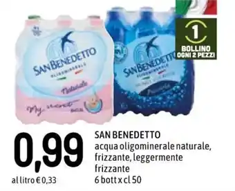 Famila San Benedetto acqua oligominerale naturale, frizzante, leggermente frizzante 6 bott x 50 cl offerta