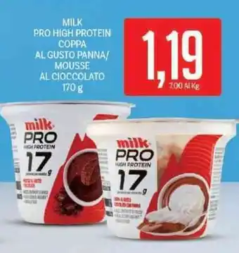 Supermercati Piccolo Milk Pro High Protein Coppa Al Gusto Panna/Mousse Al Cioccolato 170 g offerta