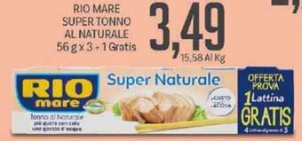 Supermercati Piccolo Rio Mare Super Tonno Al Naturale 56 g x 3 + 1 Gratis offerta