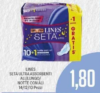 Supermercati Piccolo Lines Seta Ultra Assorbenti Ali/Lungo/Notte Con Ali 14/20/10 Pezzi offerta
