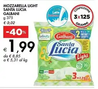 Bennet Galbani Santa Lucia Light Mozzarella 375 G(ml) offerta