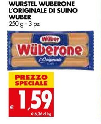Tigros Wurstel Wuberone L'Originale Di Suino Wuber 250 g - 3 pz offerta