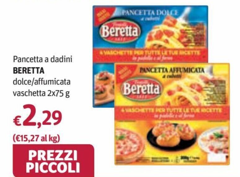Beretta Pancetta a dadini dolce/affumicata vaschetta 2x75 g offerta di