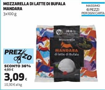 Ipercoop Mozzarella di latte di bufala mandara offerta