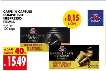 Tigros Caffè In Capsule Compatibile Nespresso Primia vari tipi 100 caps offerta