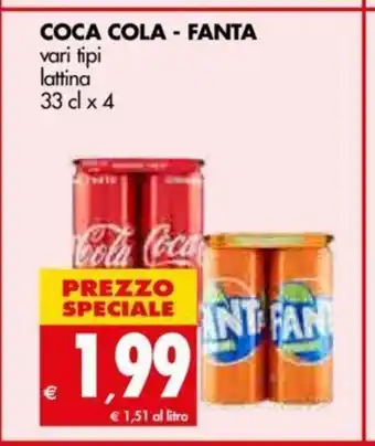 Tigros Coca Cola - Fanta vari tipi lattina 33 cl x 4 offerta
