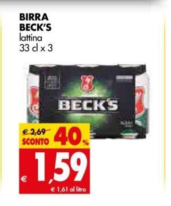 Tigros Birra Beck's Lattina 33 cl x 3 offerta