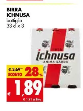 Tigros Birra Ichnusa botiglia 33 cl x 3 offerta
