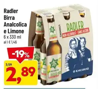 DPiù Radler Birra Analcolica e Limone 6 x 330 ml offerta