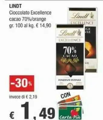 Crai Lindt Excellence 70% Cacao offerta
