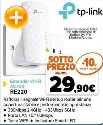 Expert tp-link Extender Wi-Fi AC750 RE220 offerta