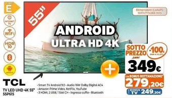 Expert TCL TV LED UHD 4K 55" 55P615 offerta