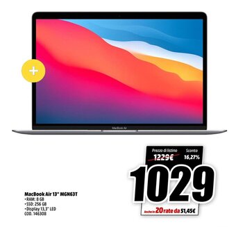 MediaWorld MacBook Air 13" MGN63T offerta