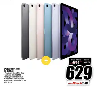 MediaWorld iPad AIr 10.9" 2022 Wi-Fi 64 GB offerta