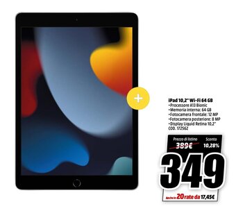 MediaWorld iPad 10,2" Wi-Fi 64 GB offerta