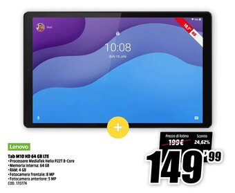 MediaWorld Lenovo Tab M10 HD 64 GB LTE offerta