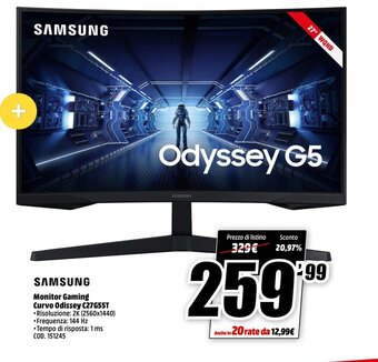 MediaWorld Samsung Monitor Gaming Curvo Odissey C27G55T offerta