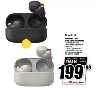 MediaWorld Sony Auricolari True Wireless WF1000XM4B offerta