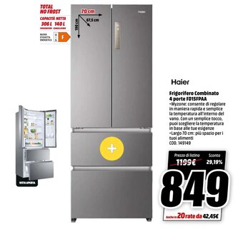 MediaWorld Haier Frigorifero Combinato 4 porte FD15FPAA offerta