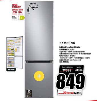 MediaWorld Samsung Frigorifero Combinato RB38T603CS9/EF offerta