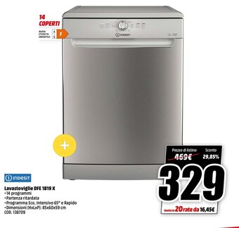 MediaWorld Indesit Lavastoviglie DFE 1B19 X offerta