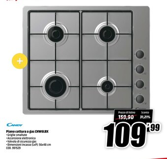 MediaWorld Candy Piano cottura a gas CHW6LBX offerta