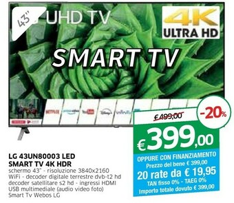 Galassia LG 43UN80003LC TV 109,2 Cm (43") 4K Ultra HD Smart TV Wi-Fi Nero offerta