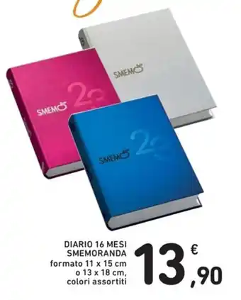 Conad Smemoranda Diario 16 Mesi formato 11 x 15 cm o 13 x 18 cm, colori assortiti offerta