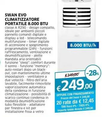 Galassia Swan Evo Climatizzatore Portatile 8.000 Btu offerta