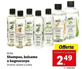 Lidl PH Bio Shampoo, Balsamo O Bagnocorpo offerta