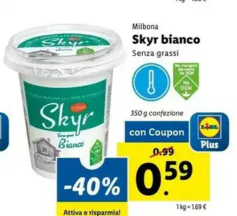 Lidl Milbona Skyr Senza Grassi Fragola 350 G(ml) offerta