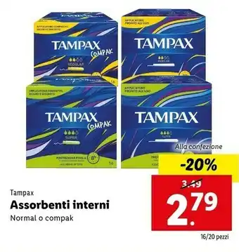 Lidl Tampax Assorbenti Interni Normal o Compak offerta