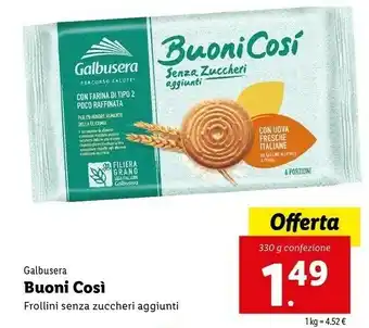 Lidl Galbusera Buoni Così Frollino Senza Zuccheri Aggiunti 330 G(ml) offerta