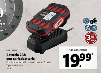 Lidl Parkside Batteria 2Ah Con Caricabatterie 20 V offerta