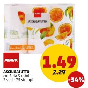 PENNY Penny Asciugatutto 3 rotoli 3 veli - 75 strappi offerta