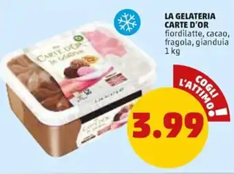 PENNY Carte d'Or La Gelateria fiordilatte, cacao, fragola, gianduia 1 kg offerta