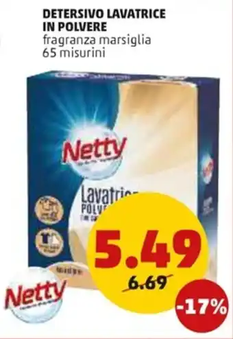 PENNY Netty Detersivo Lavatrice in Polvere fragranza marsiglia 65 misurini offerta