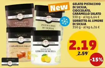 PENNY Gelato pistacchio di sicilia cioccolato, caramello salato sorbetto al limone di sicilia offerta