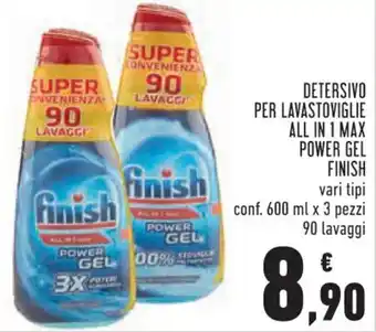 Conad Finish Detersivo per Lavastoviglie all in 1 Max vari tipi 600 ml x 3 pezzi 90 lavaggi offerta