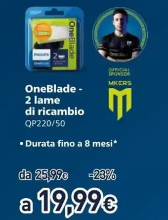 Unieuro Philips OneBlade 2 lame di ricambio QP220/50 offerta